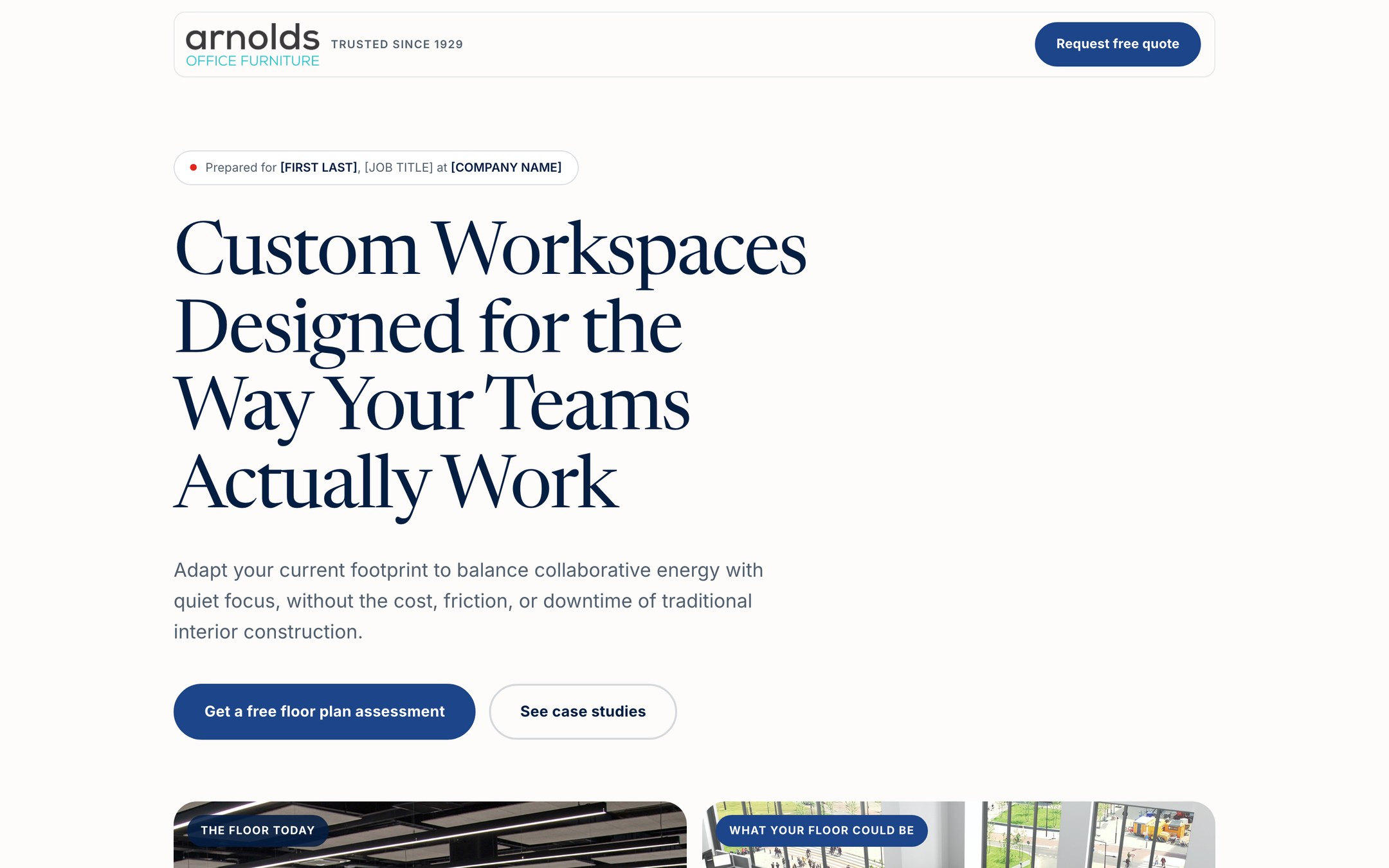 The current template hero, with the headline on the left and empty space on the right.